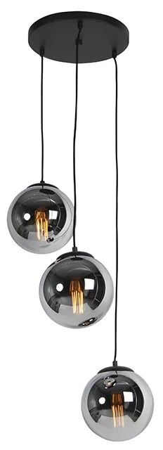 Lampa wisząca w stylu art deco, czarna, z dymionym szkłem, 3 źródła światła - Pallon ArtDeco Oswietlenie wewnetrzne