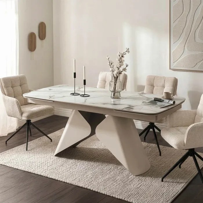 Stół Rozkładany Prostokątny VERONA 160-240 cm Ceramiczny Biały Marmur/Kaszmir Nowoczesny