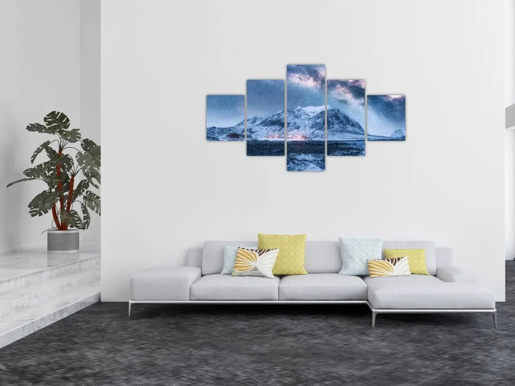 Obraz gór z gwieździstym niebem (125x70 cm)