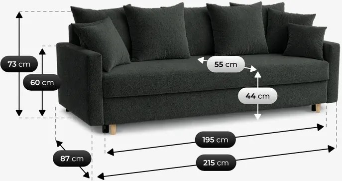 Sofa z Funkcją Spania MARIELA Ciemnoszara Skandynawska