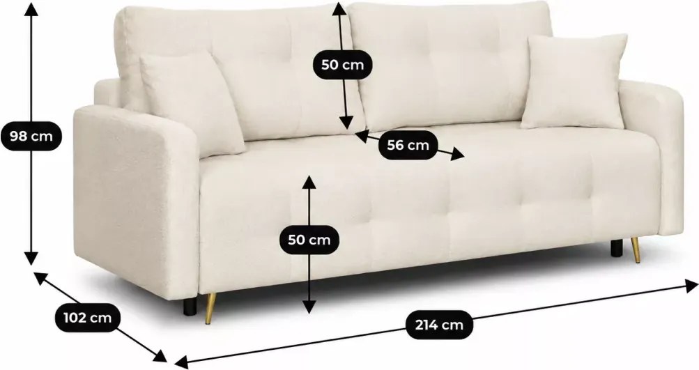 Nowoczesna sofa Elivo z funkcją spania i pojemnikiem na pościel w kolorze beżowym