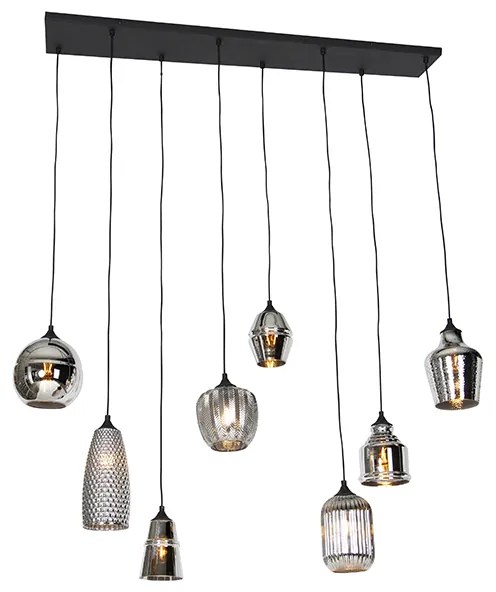 Lampa wisząca w stylu art deco czarna z przydymionym szkłem 8-świateł - Hanne ArtDeco Oswietlenie wewnetrzne