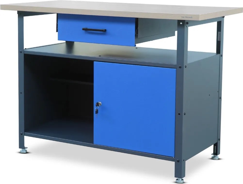 Stół warsztatowy z szafką i szufladą Eric antracytowo-niebieski