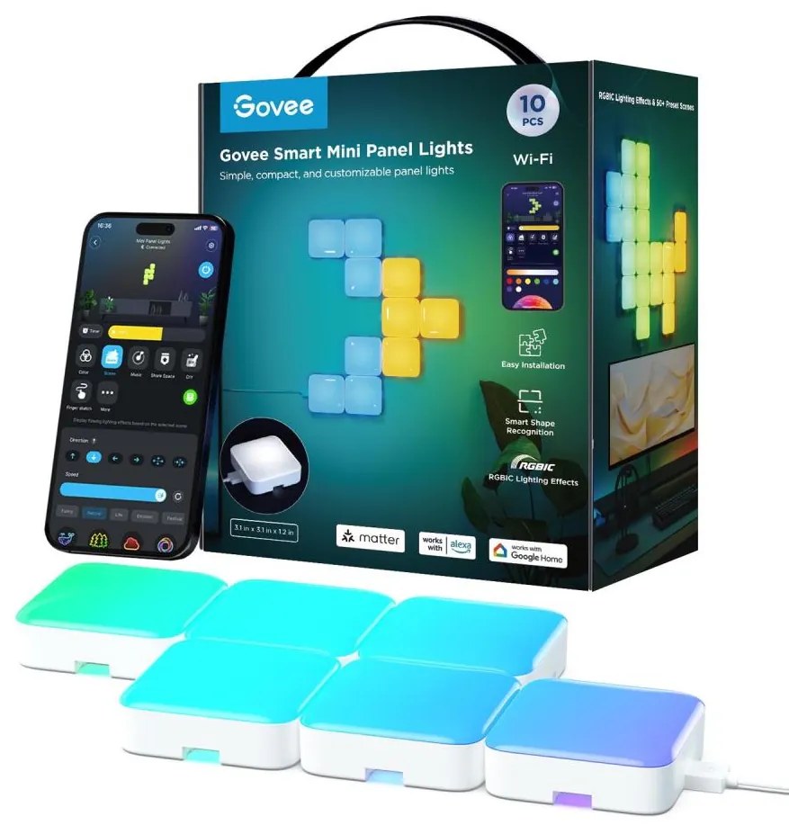 Govee - 10x inteligentny mini panel RGBIC Wi-Fi