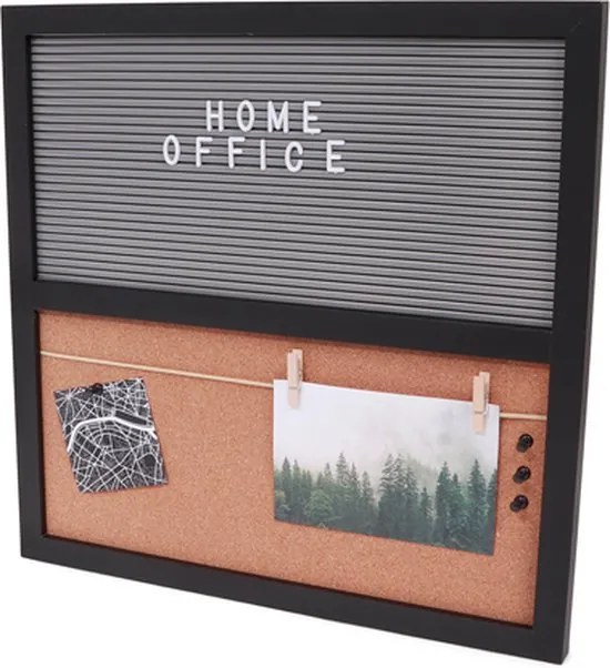 Tablica korkowa HOME OFFICE z literami 40x40 cm, czarna