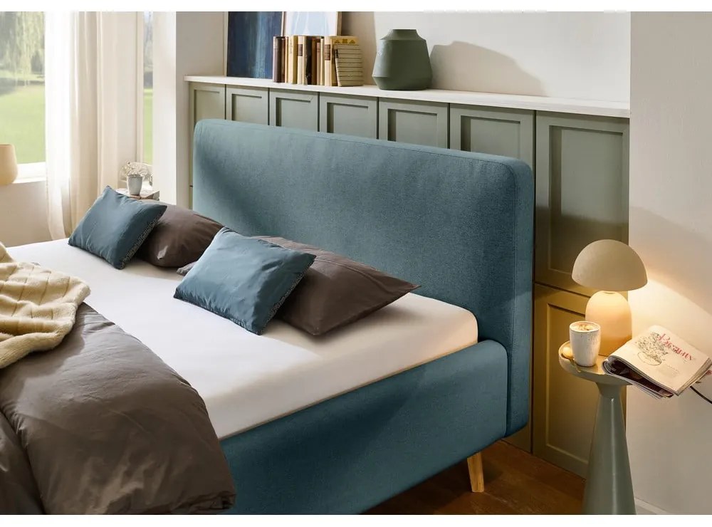 Niebieskie tapicerowane łóżko dwuosobowe bez stelaża 160x200 cm Mattis – Meise Möbel