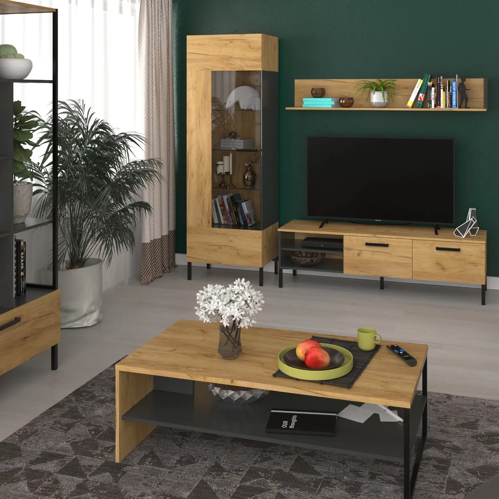 Ława z Półką do Salonu LUXE 120 cm Dąb craft złoty/Antracyt Loft