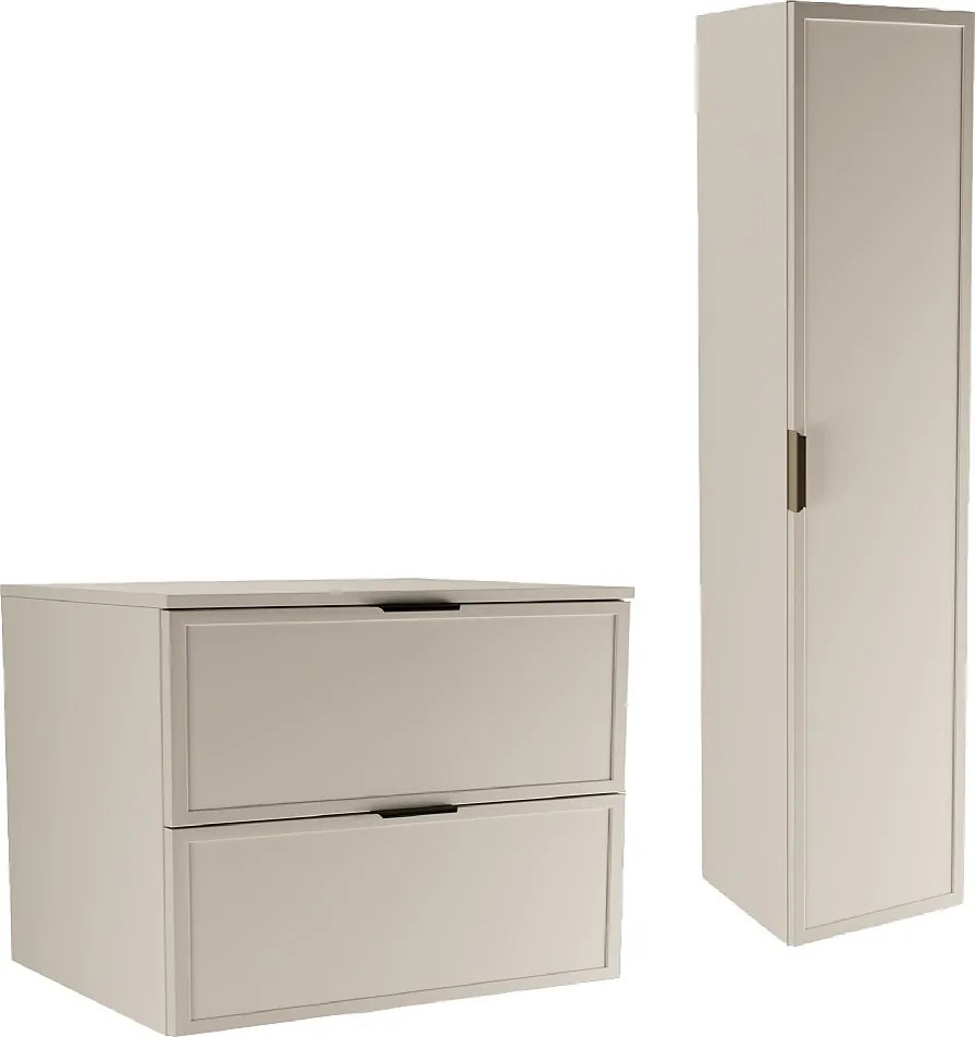 Kaszmirowy Zestaw do Łazienki 80cm Szafka z Blatem Słupek Fronty Ramka Roma