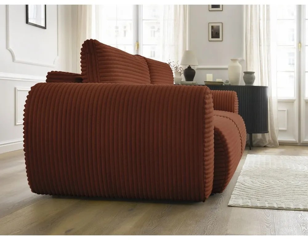 Ceglasta sztruksowa rozkładana sofa 257 cm Lucien – Bobochic Paris