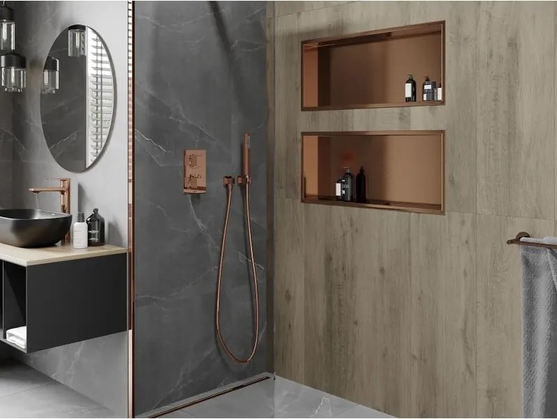 Mexen X-Wall-R półka wnękowa z kołnierzem 75 x 30 cm, miedź szczotkowana - 19C0753010