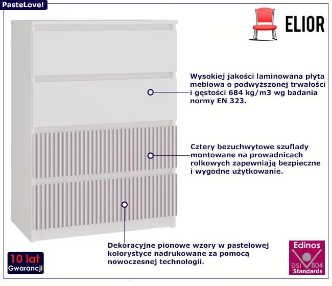 Komoda z 4 szufladami dla dziecka biały + różowy Kruzel