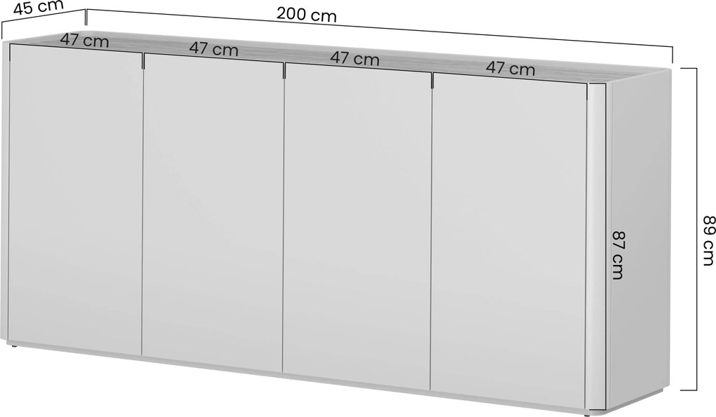 Komoda Elivo 200 cm czterodrzwiowa - eukaliptus / dąb baltic dune
