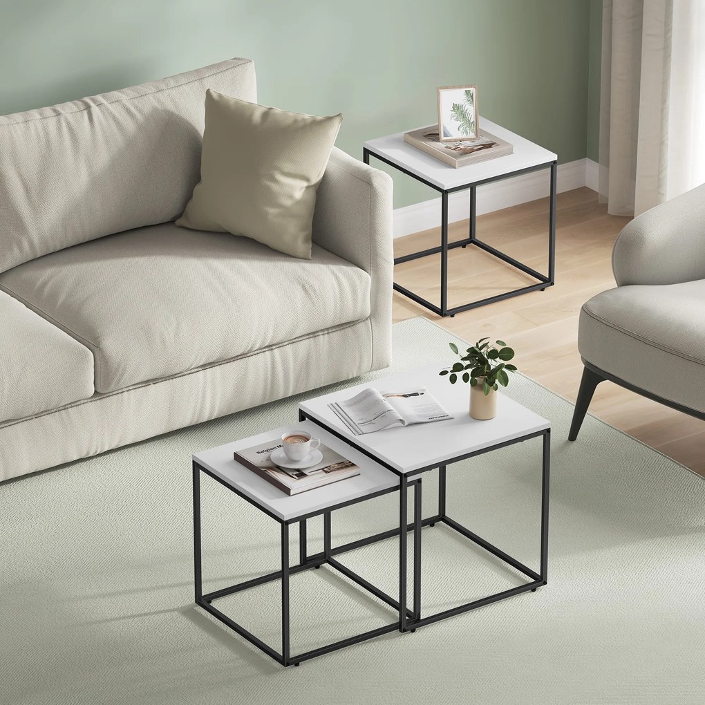 Zestaw 2 stolików kawowych QUADRO, biały