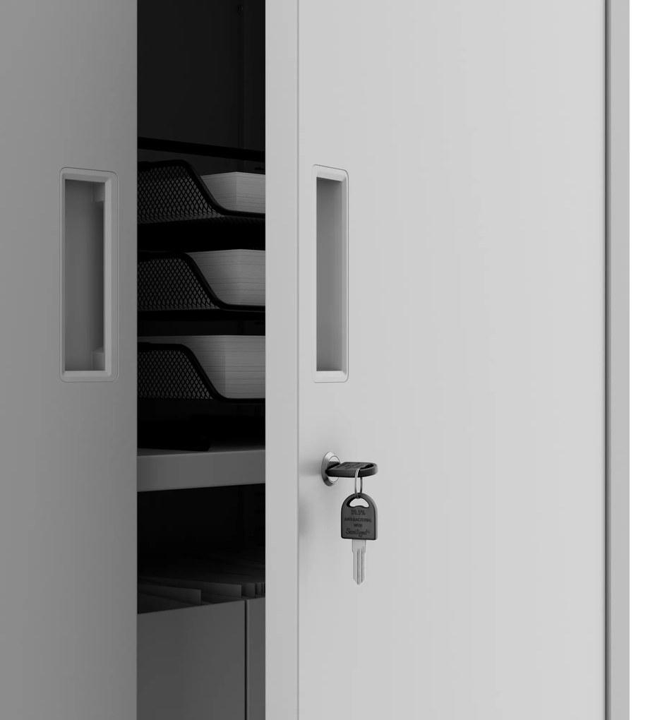 Biurowa szafa metalowa z sejfem na akta i dokumenty FILIP II, 900 x 1850 x 400 mm, szara
