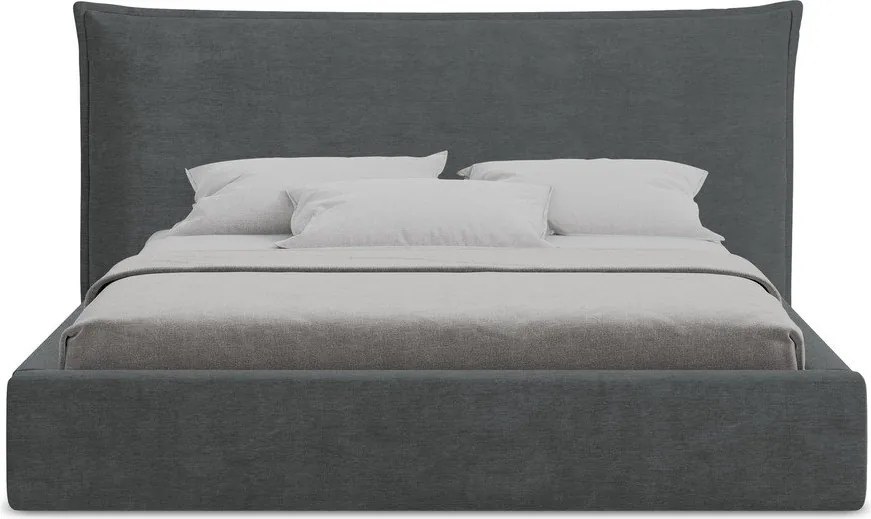 Ciemnoszare tapicerowane łóżko dwuosobowe ze schowkiem i stelażem 160x200 cm Esala – Makamii