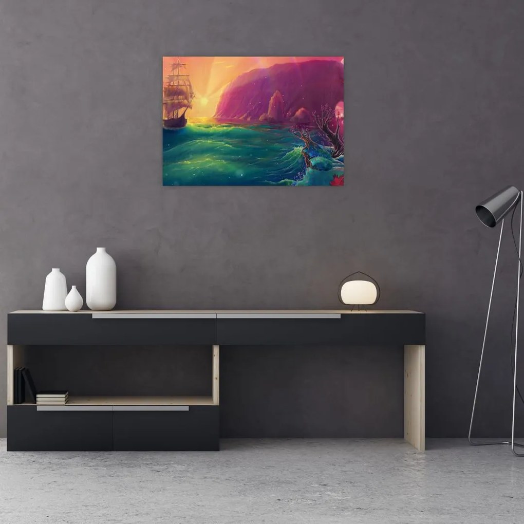 Obraz na szkle - Obraz na szkle olejny, Podróż do fantastycznego królestwa (70x50 cm)