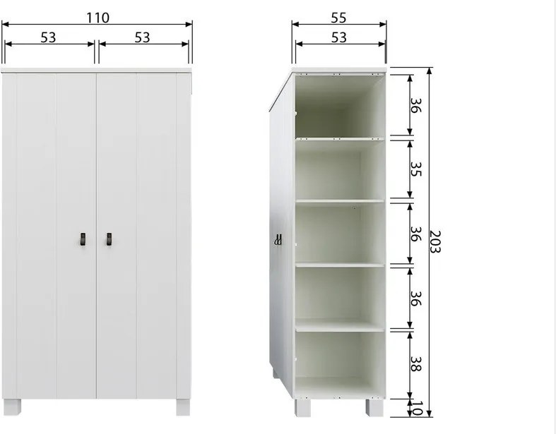 Biała szafa z litego drewna sosnowego 111x202 cm Ties – WOOOD