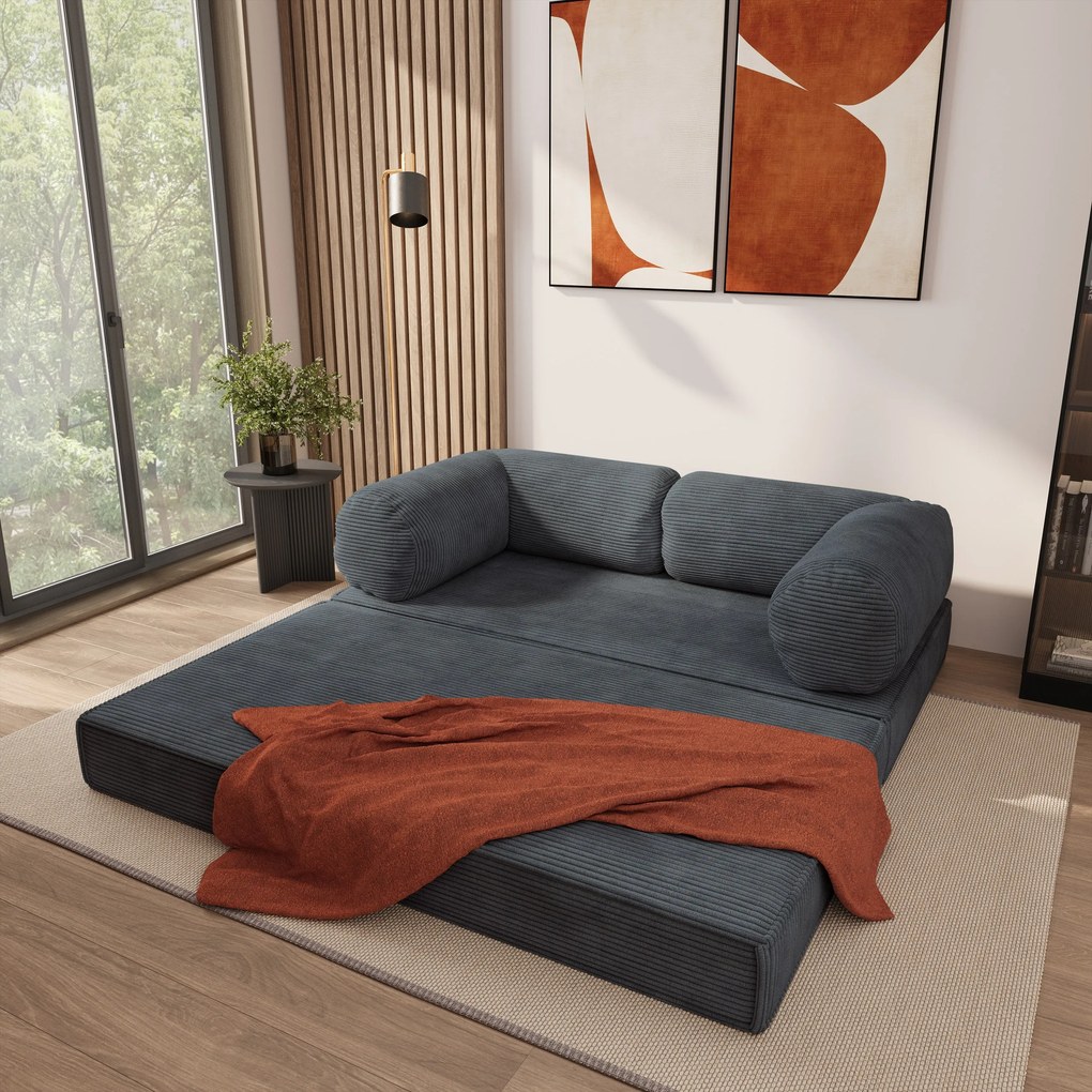 Masseno Sofa piankowa ALVIO z funkcją spania, Kanapa z pianki do salonu, Bezmontażowa, Tkanina sztruksowa – Grafitowy POSO 34