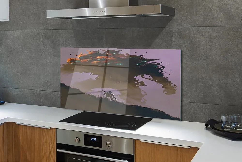 Panel szklany do Kuchni Mroczna Postać o Wielu Głowach