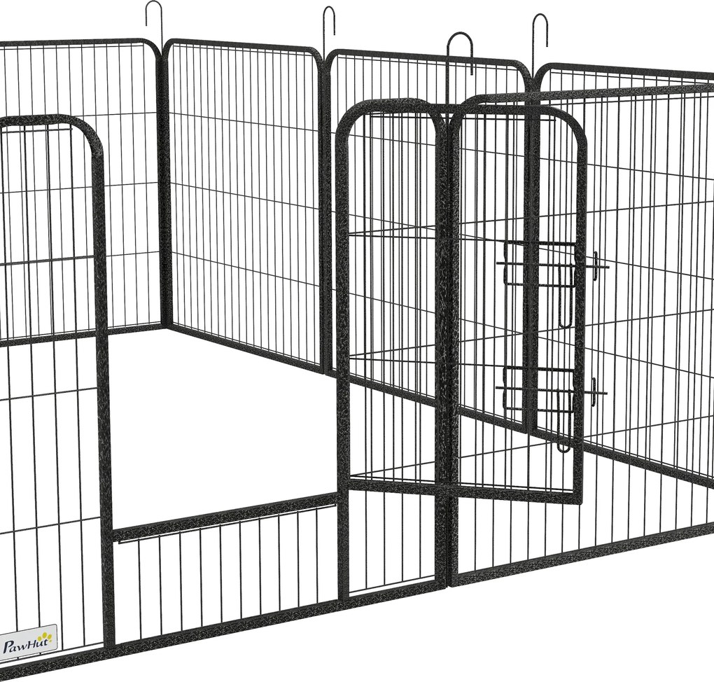 PawHut Wybieg dla Szczeniąt, Zagroda Dla Domowych Zwierząt, 12 Paneli 80x80 cm, 2 Drzwi, Ramy Stalowe, Szary