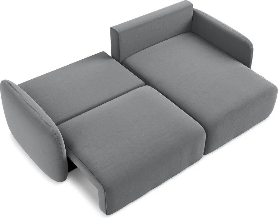 Szary aksamitny rozkładany narożnik ze schowkiem (prawostronny/z szezlongiem) Kalena – Makamii