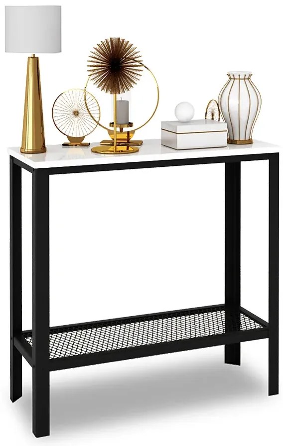 Konsola z metalowym stelażem w stylu loft czarny + biały połysk - Erid 4X