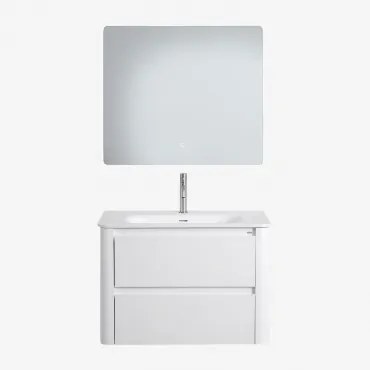 Zestaw Mebli Łazienkowych Egerton Z Drewna Z Wbudowaną Umywalką Biała & Prostokątny Led I - Sklum