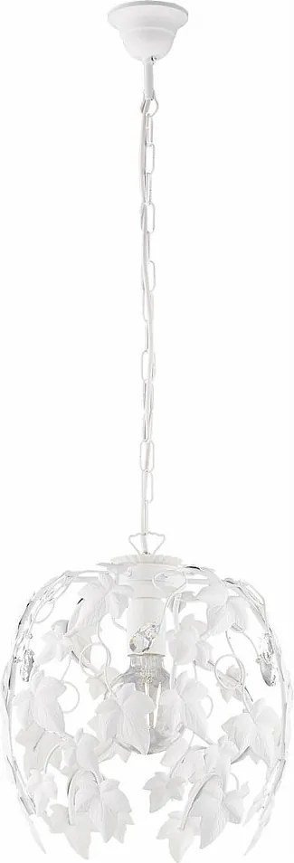 Edera - Biały lakierowany żyrandol z żelaza z dekoracją w stylu shabby chic i kryształowymi cyrkoniami, 1 lampa X 97 - Ø30 - BL50-1-BCO