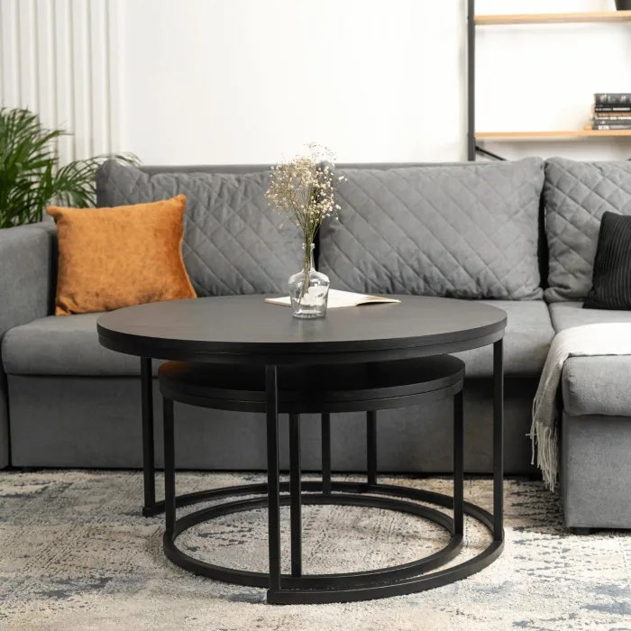 Zestaw Stolików Kawowych MANU MAX 60 cm/80 cm Czarny Nowoczesny Loft