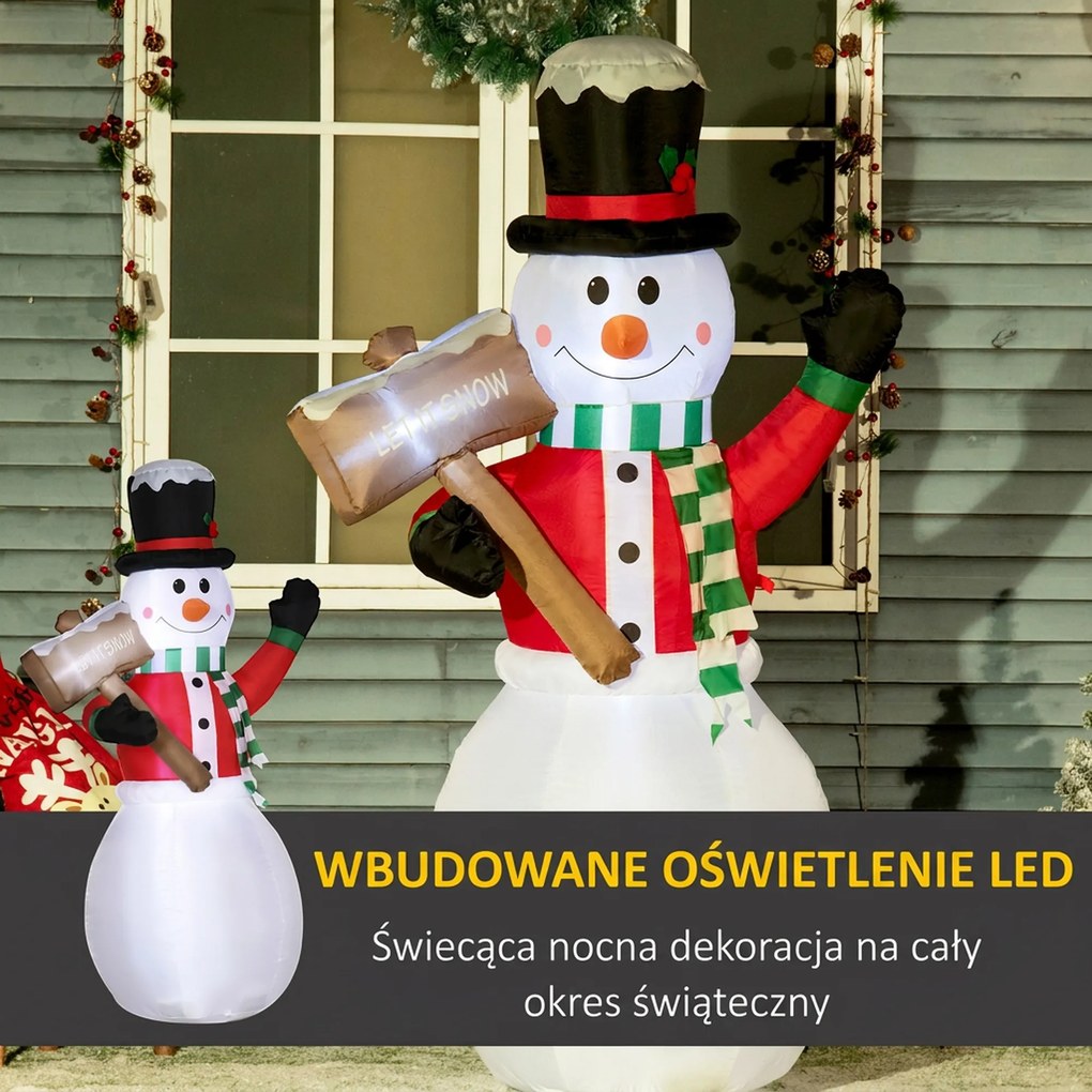 Outsunny Dekoracja Bożonarodzeniowa, Bałwanek z Tabliczką, nadmuchiwany, duży, w zestawie z dmuchawą, 103 długość x 70 szerokość x 180 wysokość cm