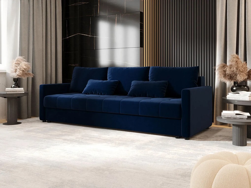 Granatowa welurowa sofa rozkładana L1-W32