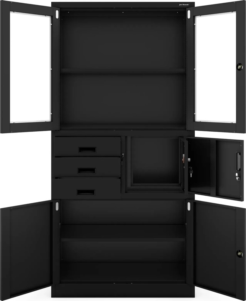 Biurowa szafa aktowa z sejfem Filip 90x40x185 cm, czarna