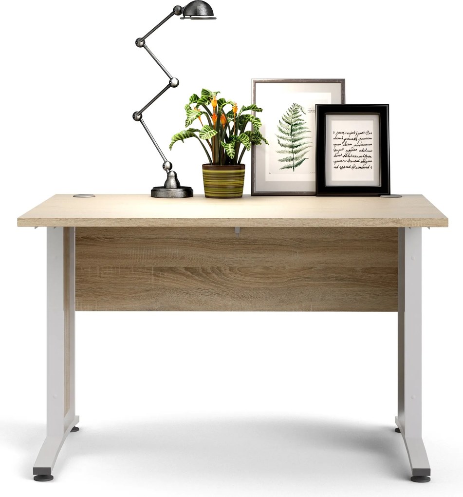 Biurko proste Prima dąb sonoma 120 białe nogi