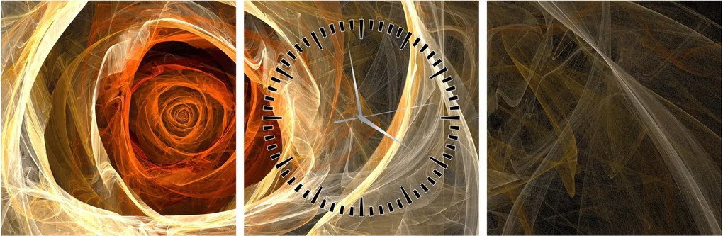 Obraz - Abstrakcyjne róże w ognistych kolorach (z zegarem) (90x30 cm)