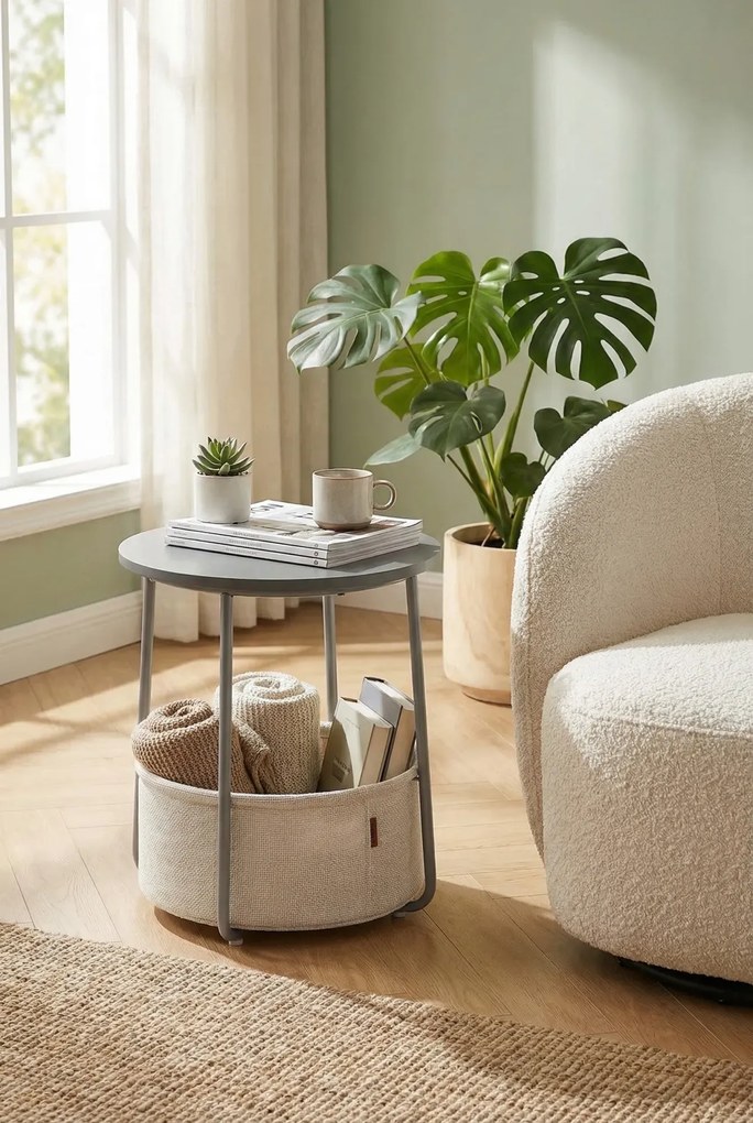 Szary skandynawski stolik kawowy z koszem S9-A01