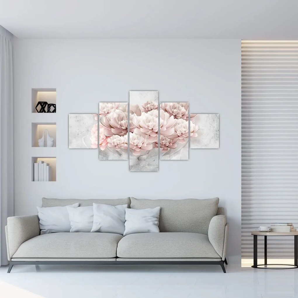 Obraz - Różowe kwiaty na ścianie (125x70 cm)