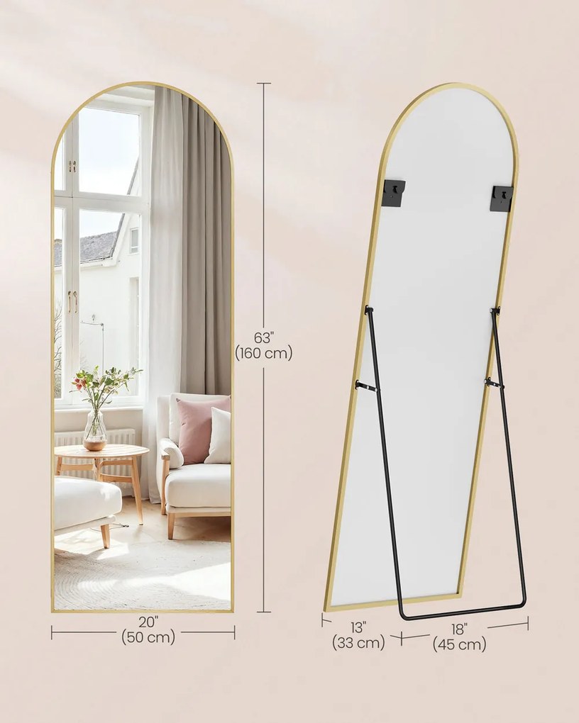 Zaokrąglone lustro UMBRA, 160x50 cm, złoty SongmicsHome
