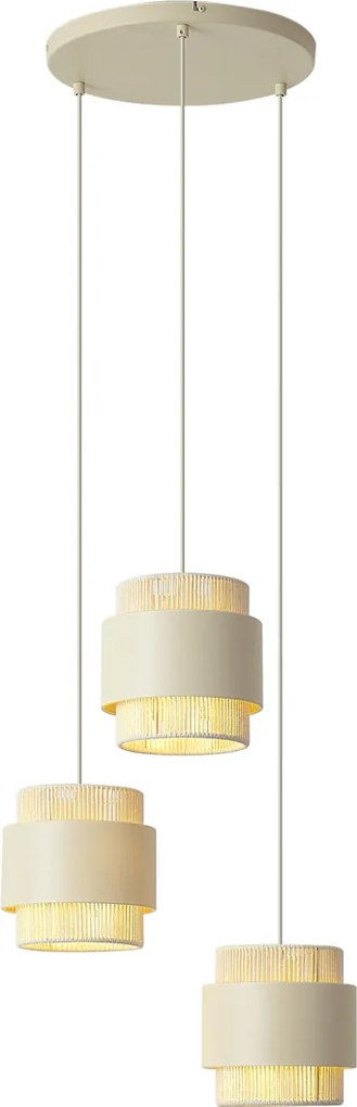 Nowoczesna lampa wisząca beżowa z liną 3-punktowa - Kora