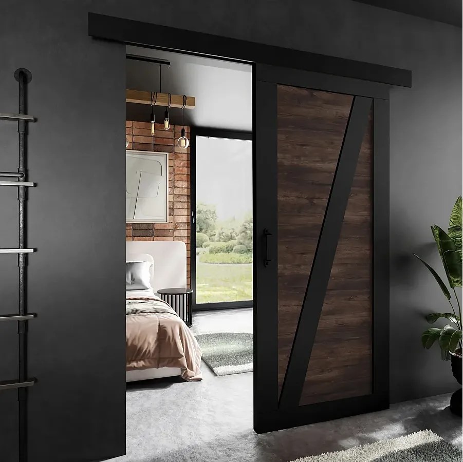 Drzwi przesuwne PALADIO 3 z maskownicą czarne i jesion ciemny 100