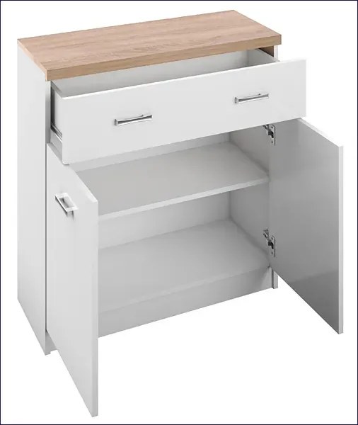Biała komoda z szufladą i półkami 80 cm - Riza 6X