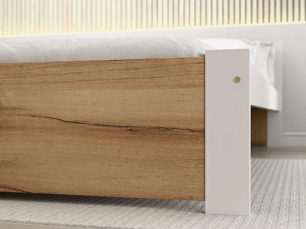 Łóżko IKAROS 90 x 200 cm, dąb artisan/biały Stelaż: Ze stelażem listwowym elastycznym, Materac: Bez materaca