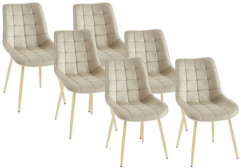 Zestaw 6 krzeseł przeszywanych z weluru i złotego metalu - Beżowy - OLLUA