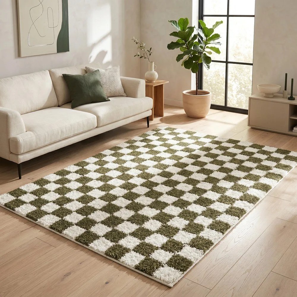 Ciemnozielony/kremowy dywan 160x230 cm Grida – ESTE