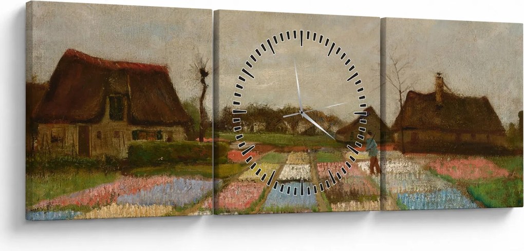 Obraz - Vincent van Gogh, Flower Beds in Holland, reprodukcje (z zegarem) (90x30 cm)