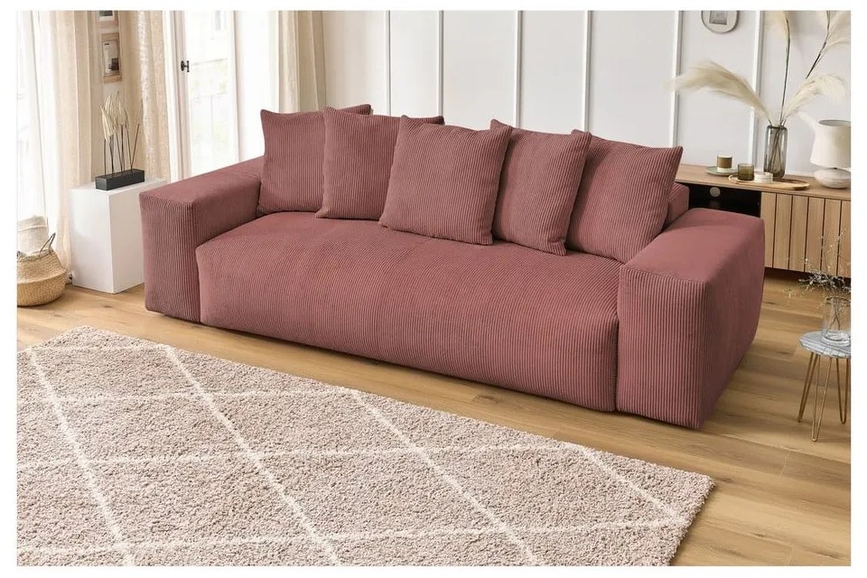 Jasnoróżowa sztruksowa sofa 280 cm Voltaire – Bobochic Paris