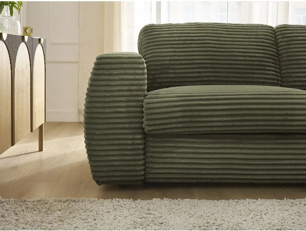 Zielona sztruksowa rozkładana sofa do spania 240 cm Hugo – Bobochic Paris