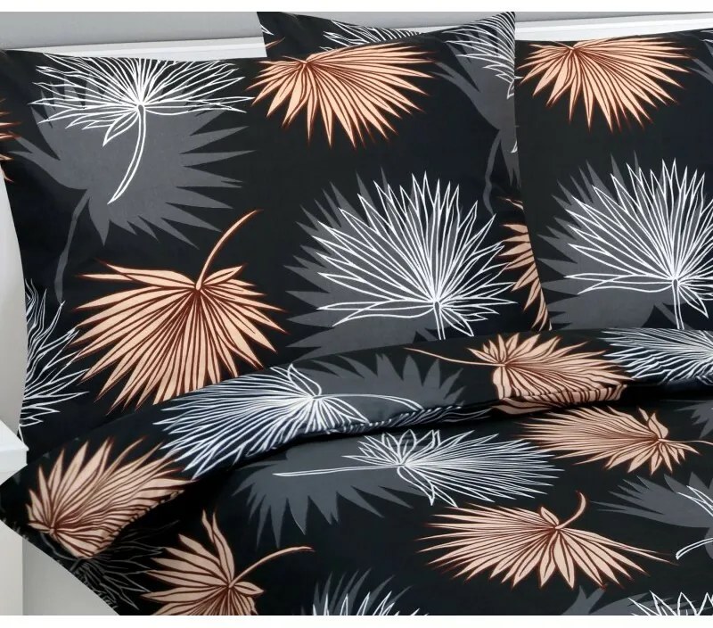 Bellatex Bawełniana pościel Palmowy liść czarny,140 x 200 cm, 70 x 90 cm