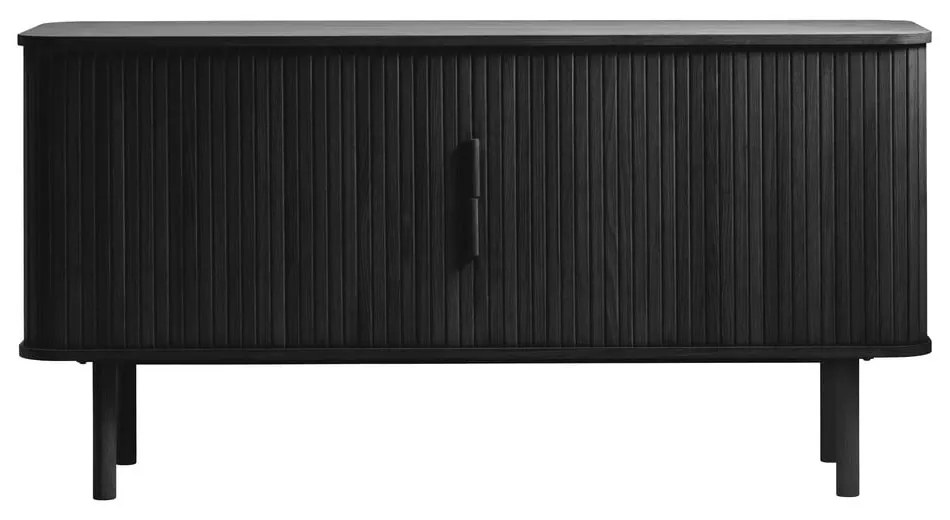 Czarna niska komoda w dekorze dębu z drzwiami przesuwnymi 76x160 cm Cavo – Unique Furniture