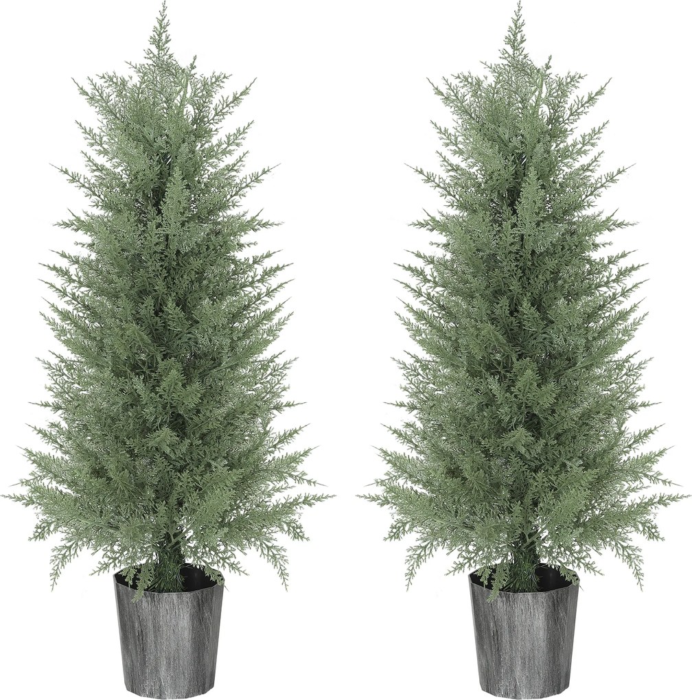 HOMCOM Zestaw 2 szt. Sztuczne drzewa cyprysowe duże 90cm Roślina sztuczna, plastik Sztuczne rośliny w doniczce 15 x 15 x 90 cm Zielony | Aosom PL