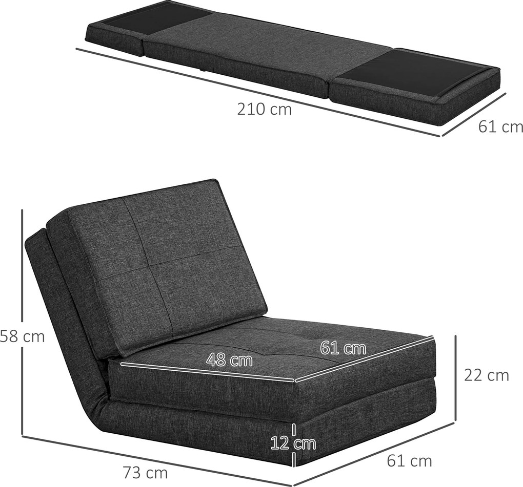 HOMCOM Podłogowy Fotel z Regulacją, Składany, 61 x 73 x 58 cm, Ciemnoszary